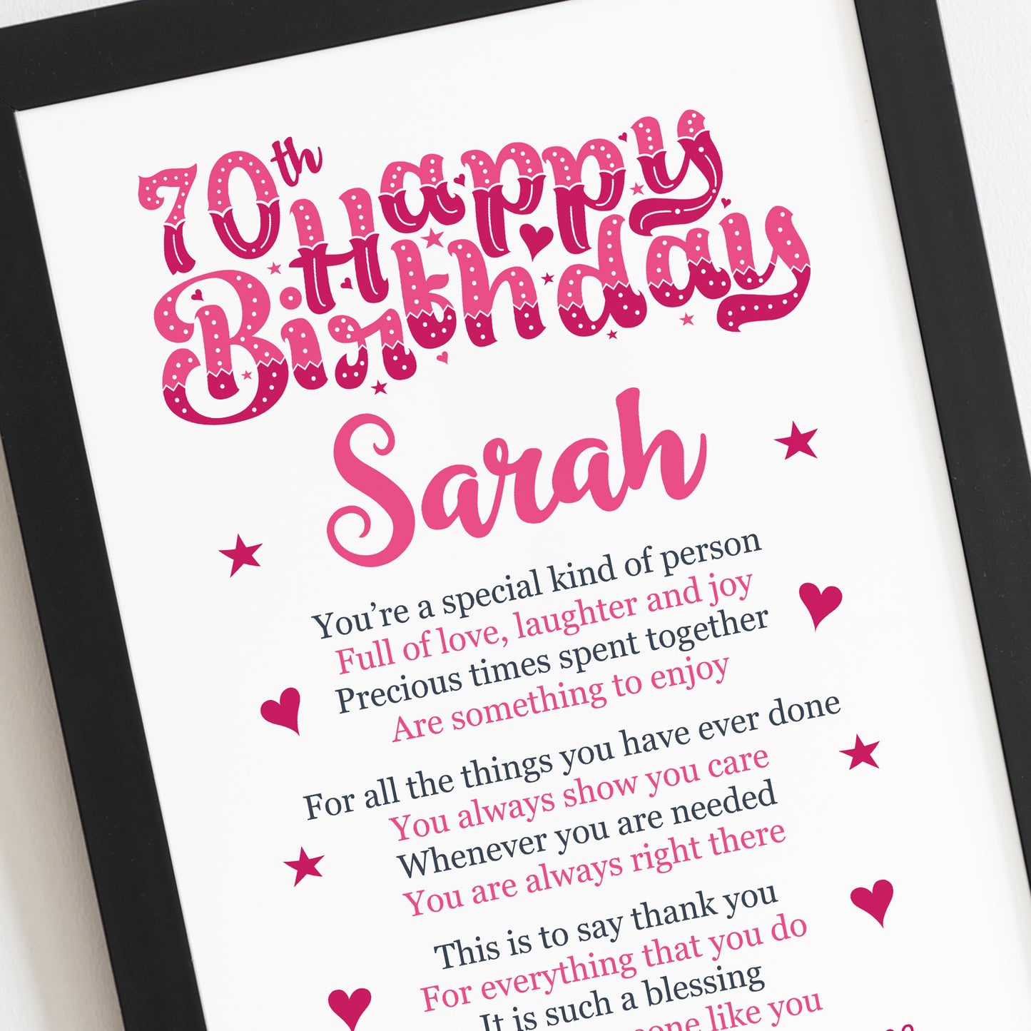 PERSONALISED 70th Birthday Gifts For Her Gift For Daughter Mum