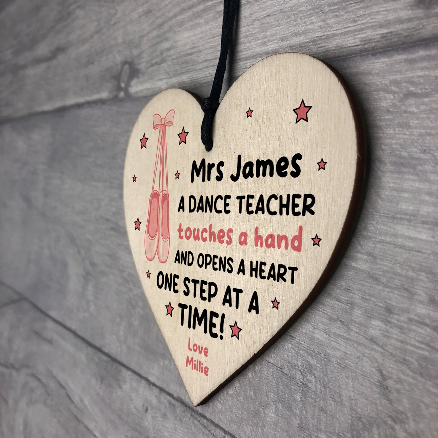 Personalised Dance Teacher Gifts Wooden Heart Ballet Tap Jazz