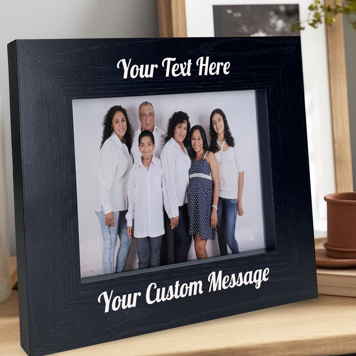 Personalised Black Wooden Photo Frame Custom Any Text