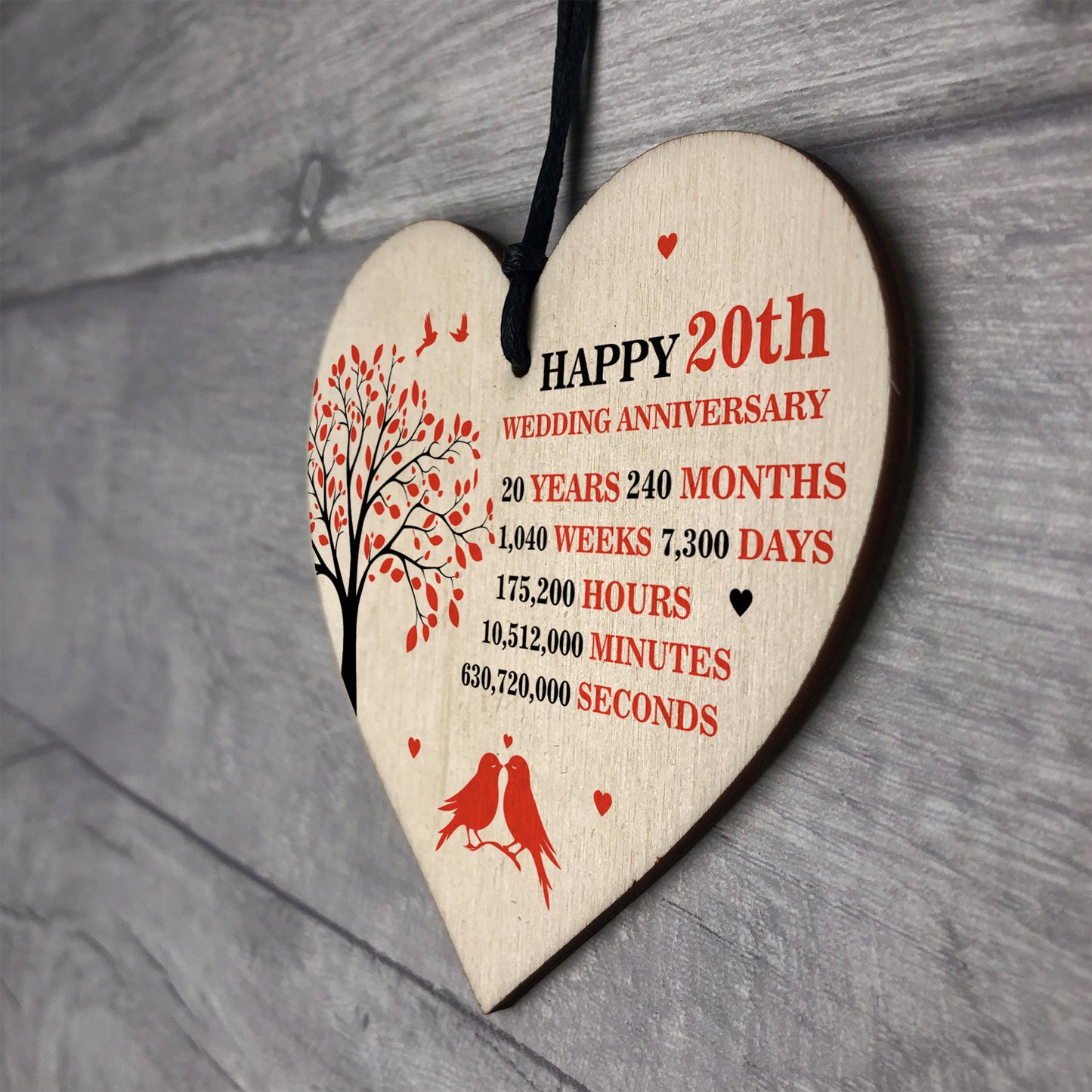 20th Wedding Anniversary Heart Plaque Present For Anniversary