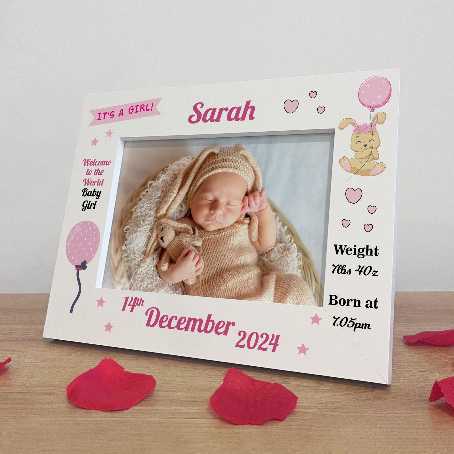 Personalised Birth Details 7x5 White Frame Newborn Baby Gifts