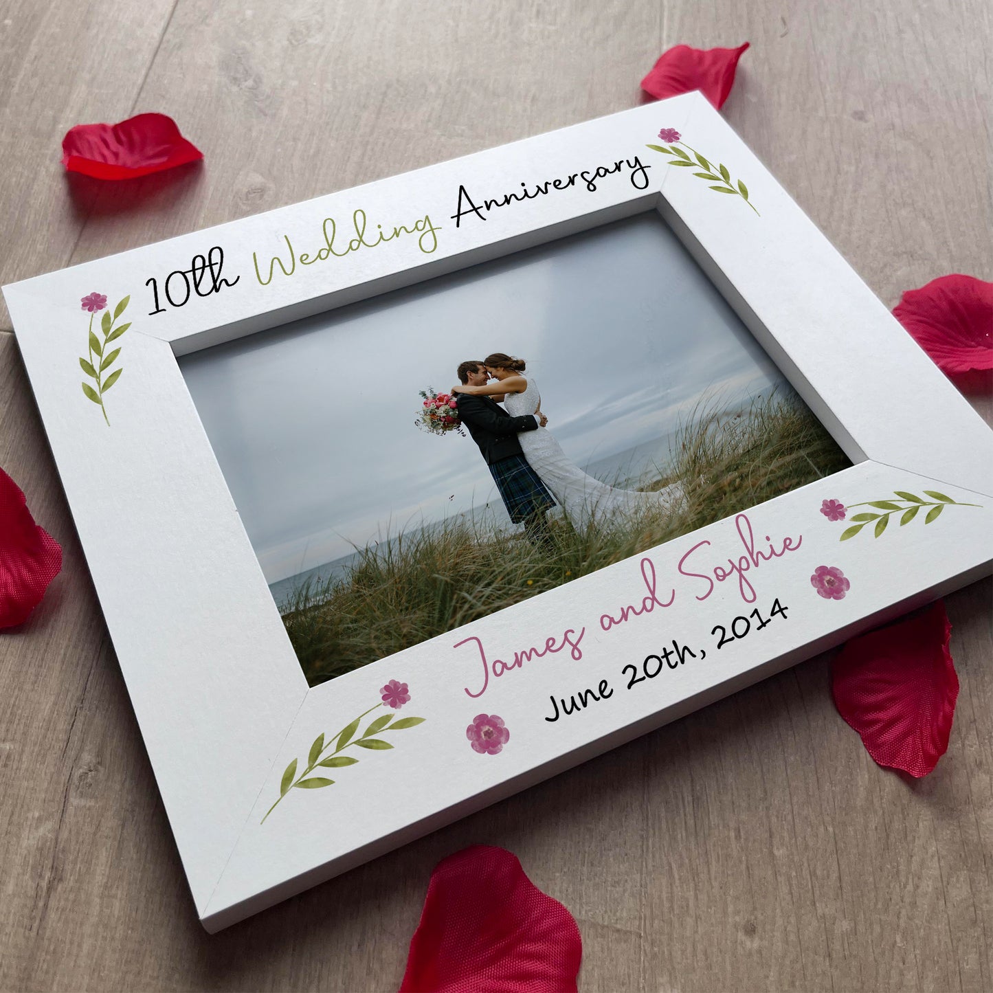 10th Anniversary Wedding Gifts Personalised 7x5 White Frame