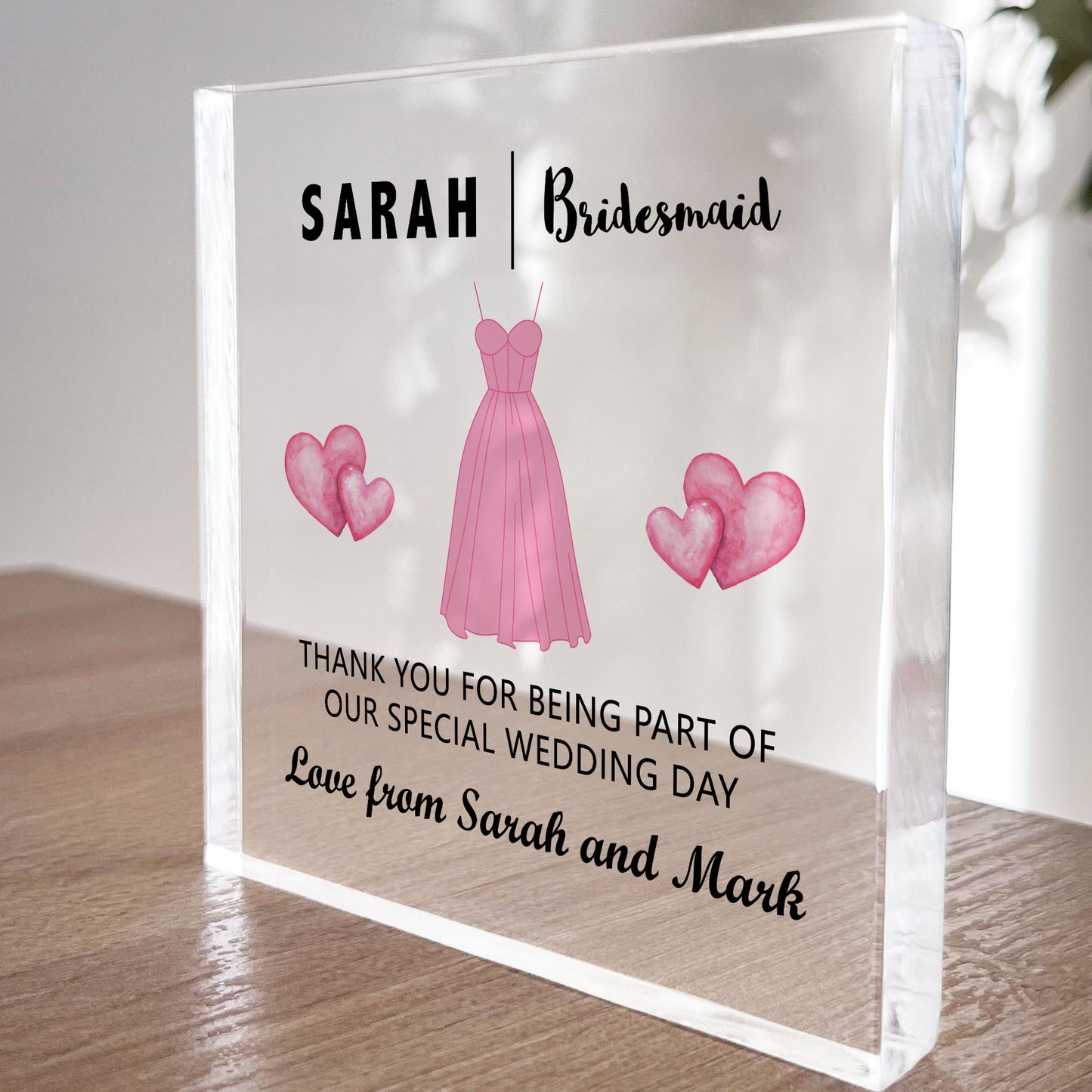 Bridesmaid Thank You Gifts Personalised Acrylic Block Bride Gift