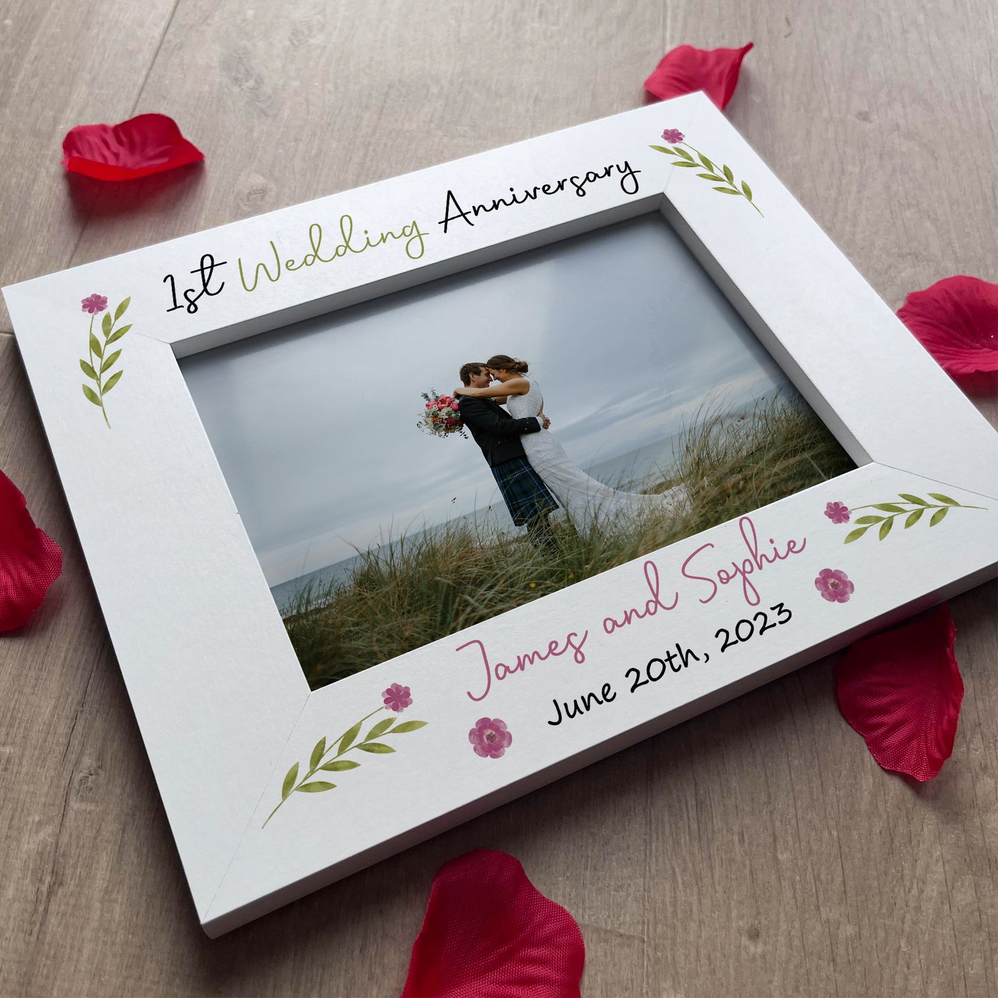 1st Anniversary Wedding Gifts Personalised 7x5 White Frame