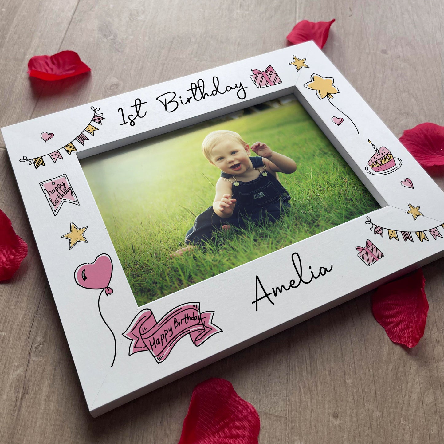 1st Birthday White 7x5 Wooden Frame Gift For Baby Girl