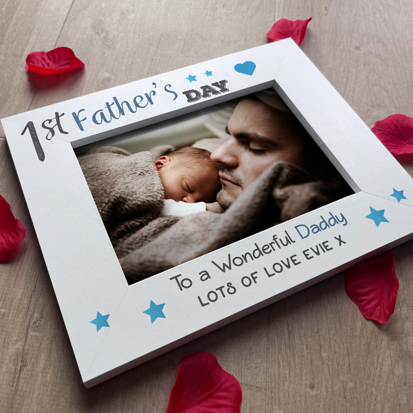 1st Father's Day Gifts For Daddy Personalised 7x5 White Wooden