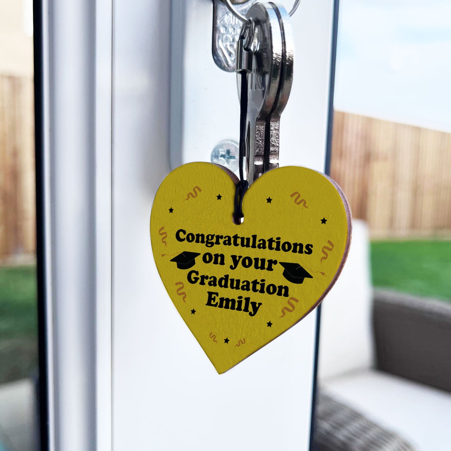 Congratulations Gift Graduation Keyring Wood Heart Personalised