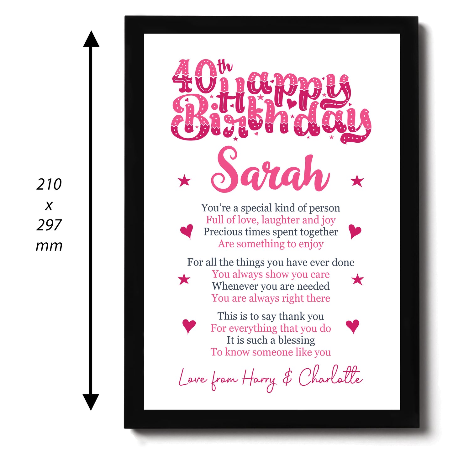 PERSONALISED 40th Birthday Gifts For Her Gift For Daughter