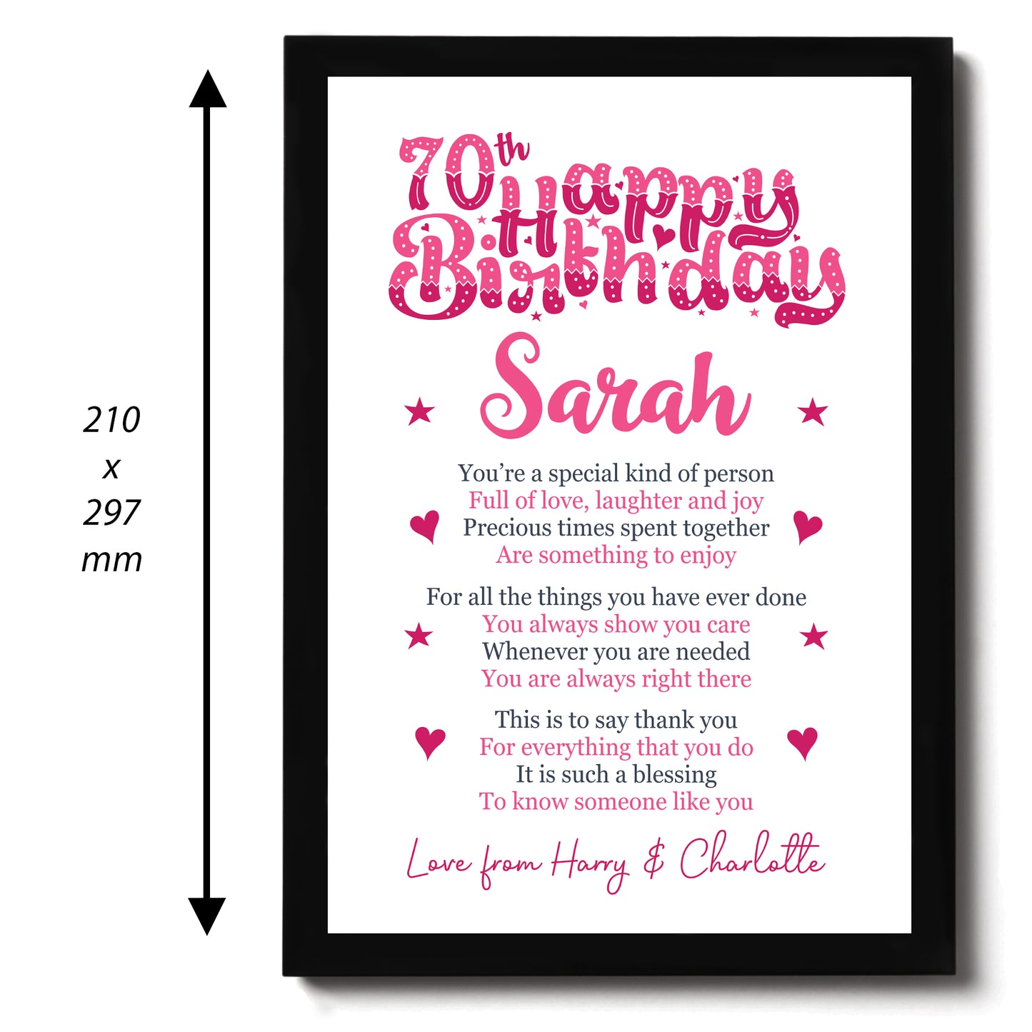 PERSONALISED 70th Birthday Gifts For Her Gift For Daughter Mum