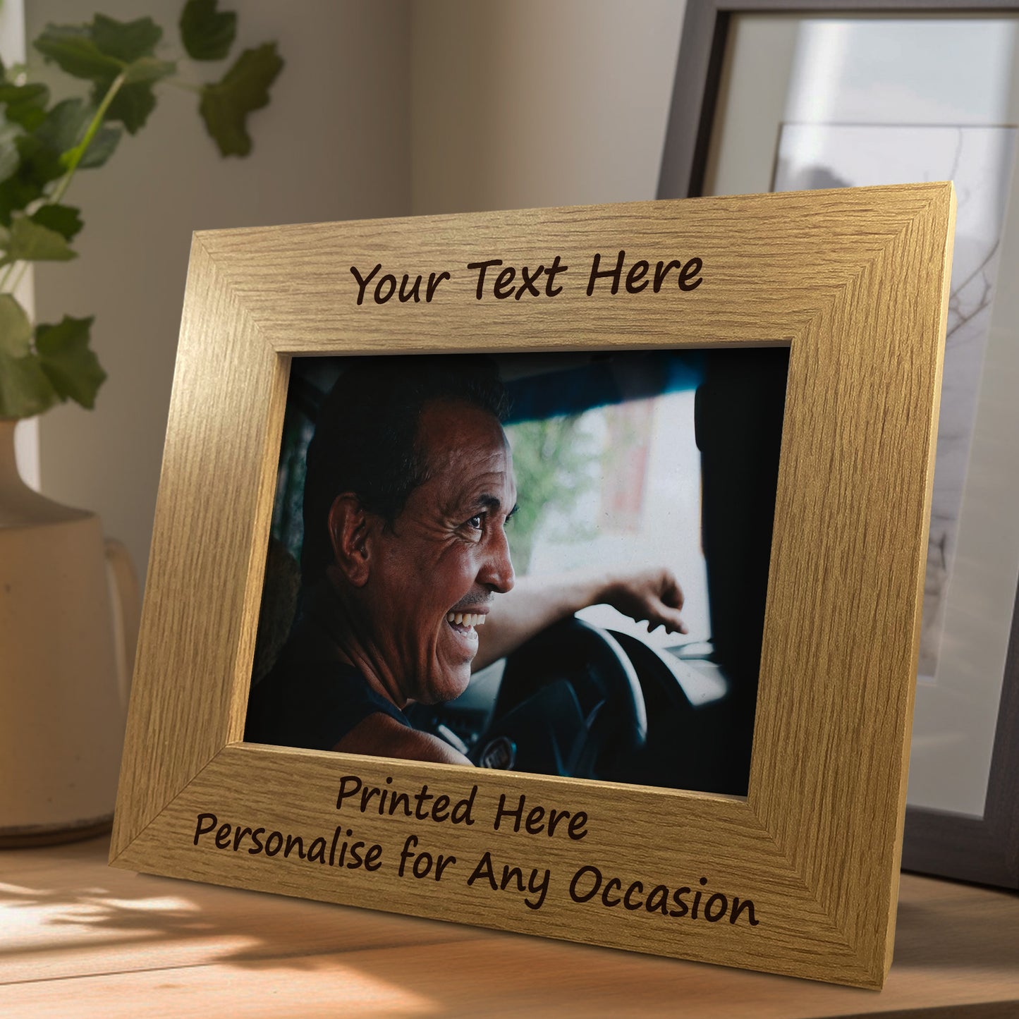 Personalised 7x5 Oak Wooden Photo Custom Frame Gift For Family