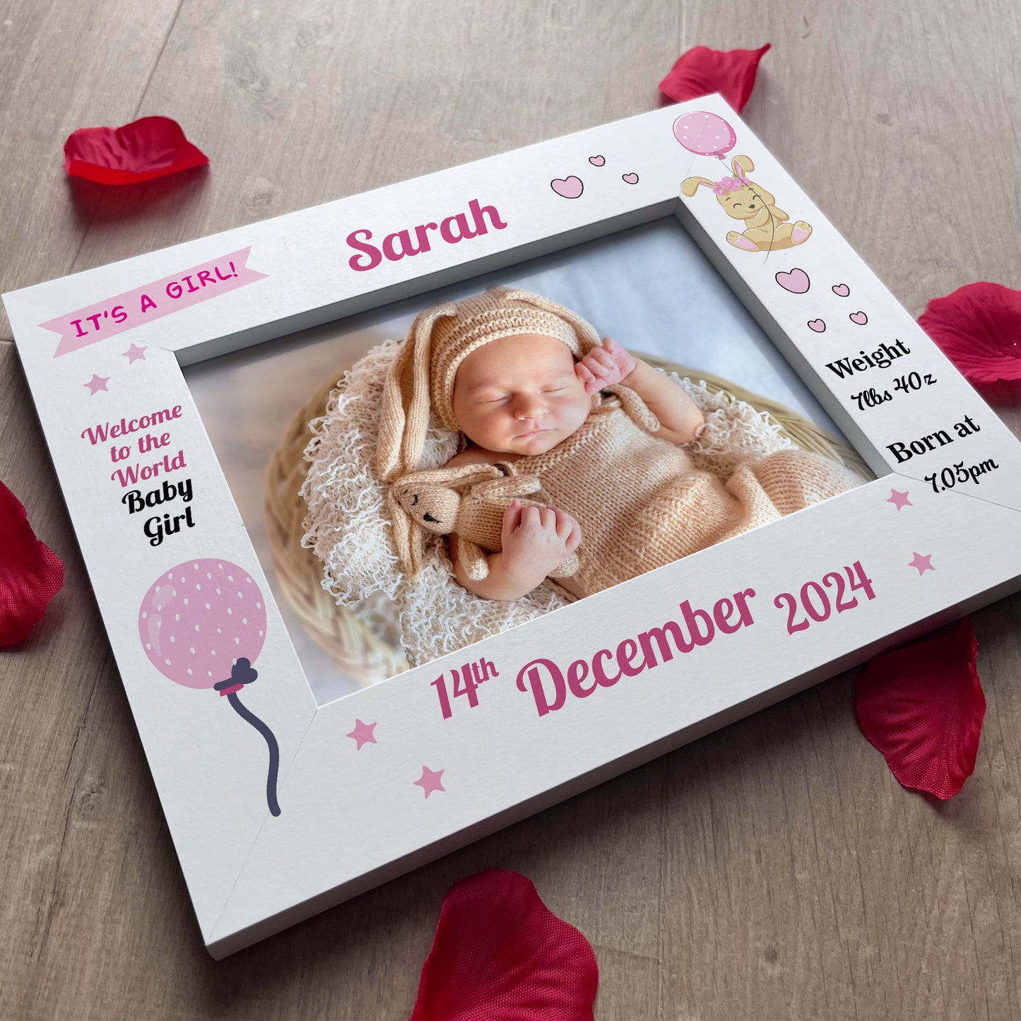 Personalised Birth Details 7x5 White Frame Newborn Baby Gifts