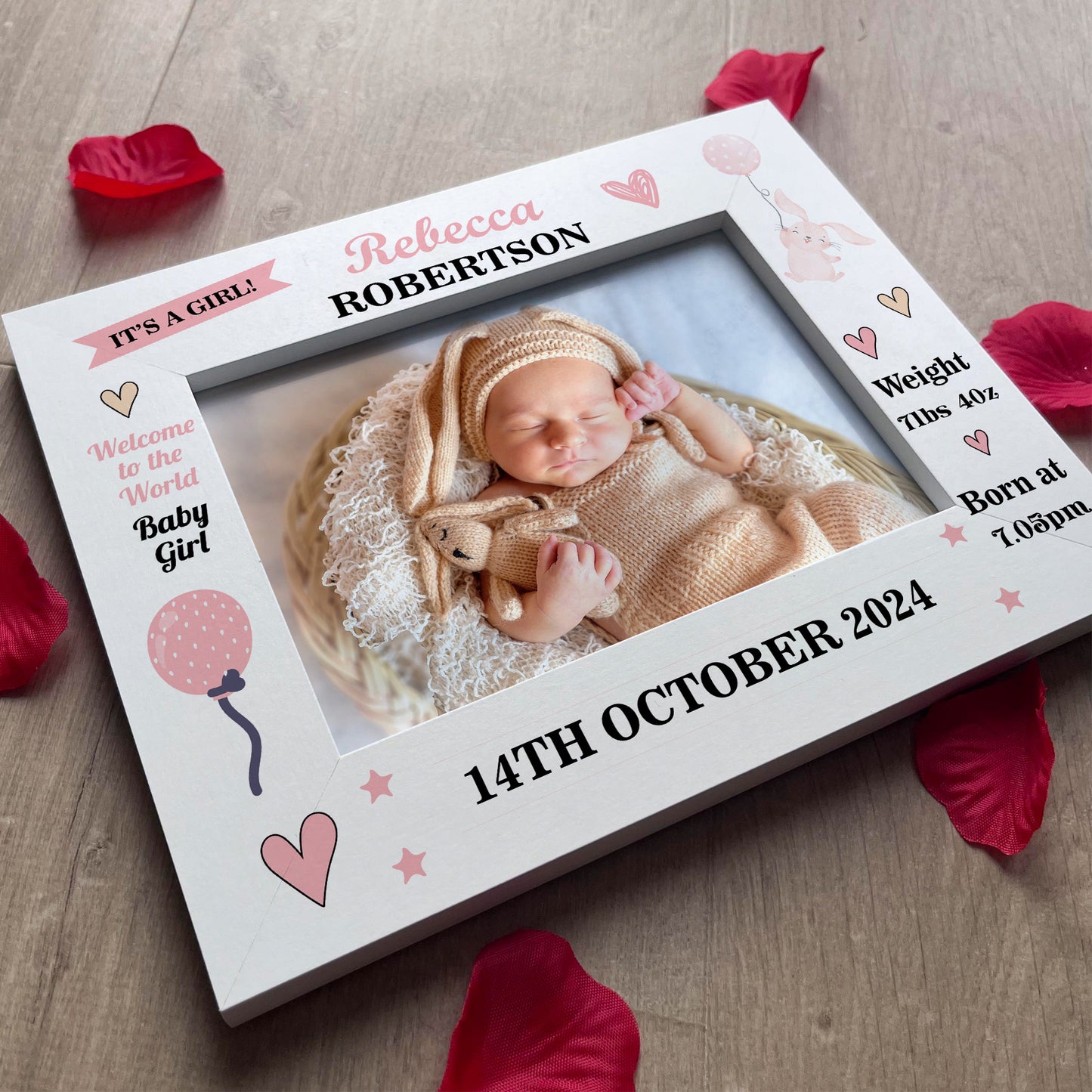 Personalised Baby Girl Birth Details 7x5 Frame Newborn Baby