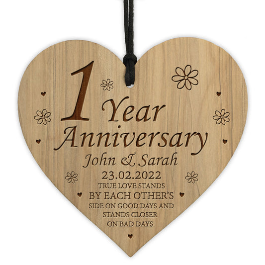 1st Anniversary Gift For Him Her Personalised Engraved Heart