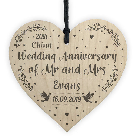 20th China Wedding Anniversary Gift Personalised Heart Mr & Mrs