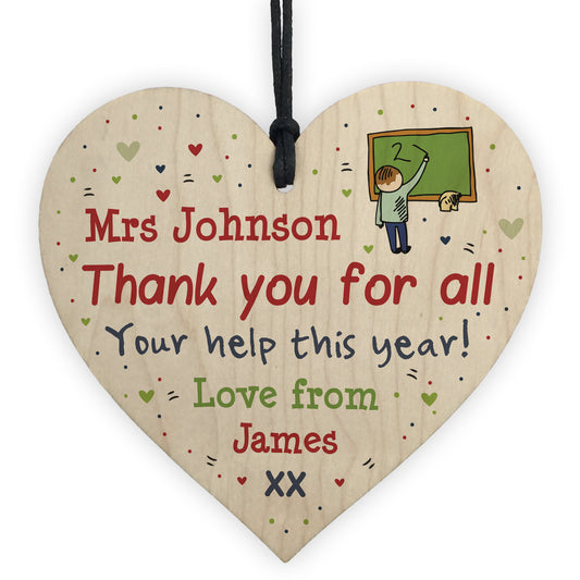 Personalised Gift Teacher Teaching Assistant Wooden Heart