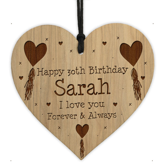 Personalised 21st 30th 40th Birthday Gift For Her Engraved Heart
