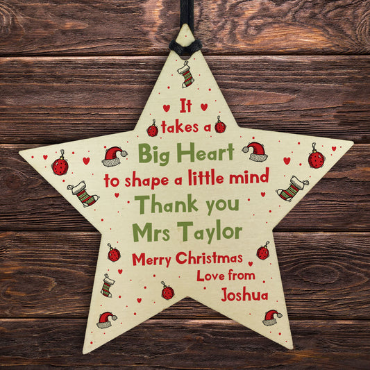 Thank You Teacher Christmas Gift Wood Star Personalised Nursery