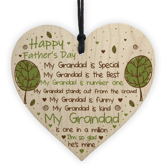 Fathers Day Gift For Grandad Wooden Heart Grandad Plaque