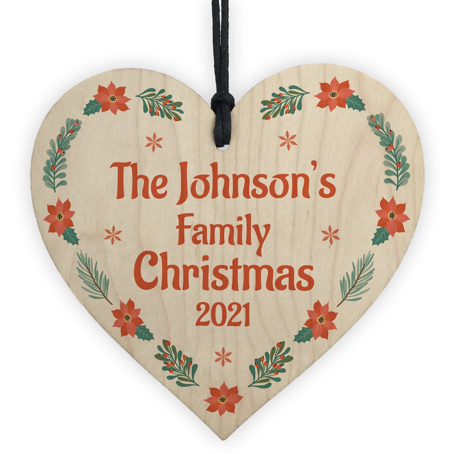 Personalised Family Tree Decoration SURNAME Wood Heart