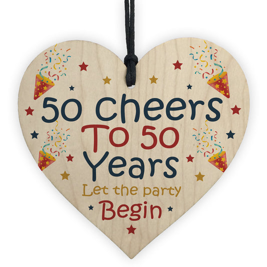 50th Birthday 50 Cheers To 50 Years Funny Wooden Heart Sign Gift