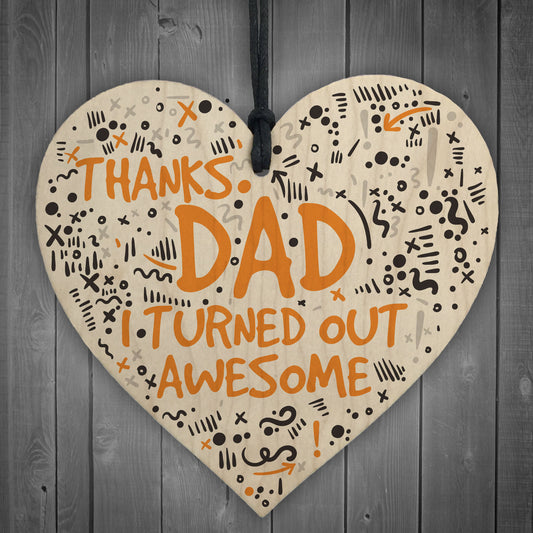 Thanks Dad Awesome Wooden Heart FATHERS DAY Gifts Son Thank You