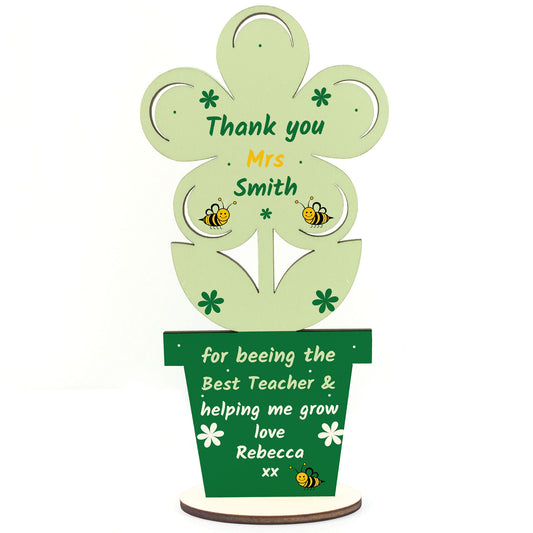 Quirky Teacher Gift Thank You Wooden Flower Leaving Nursery