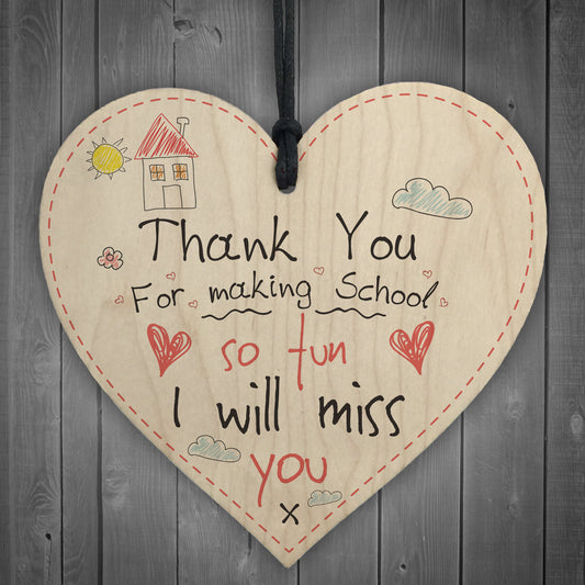 Teacher Leaving Thank You Gift Wood Heart Sign End of Term