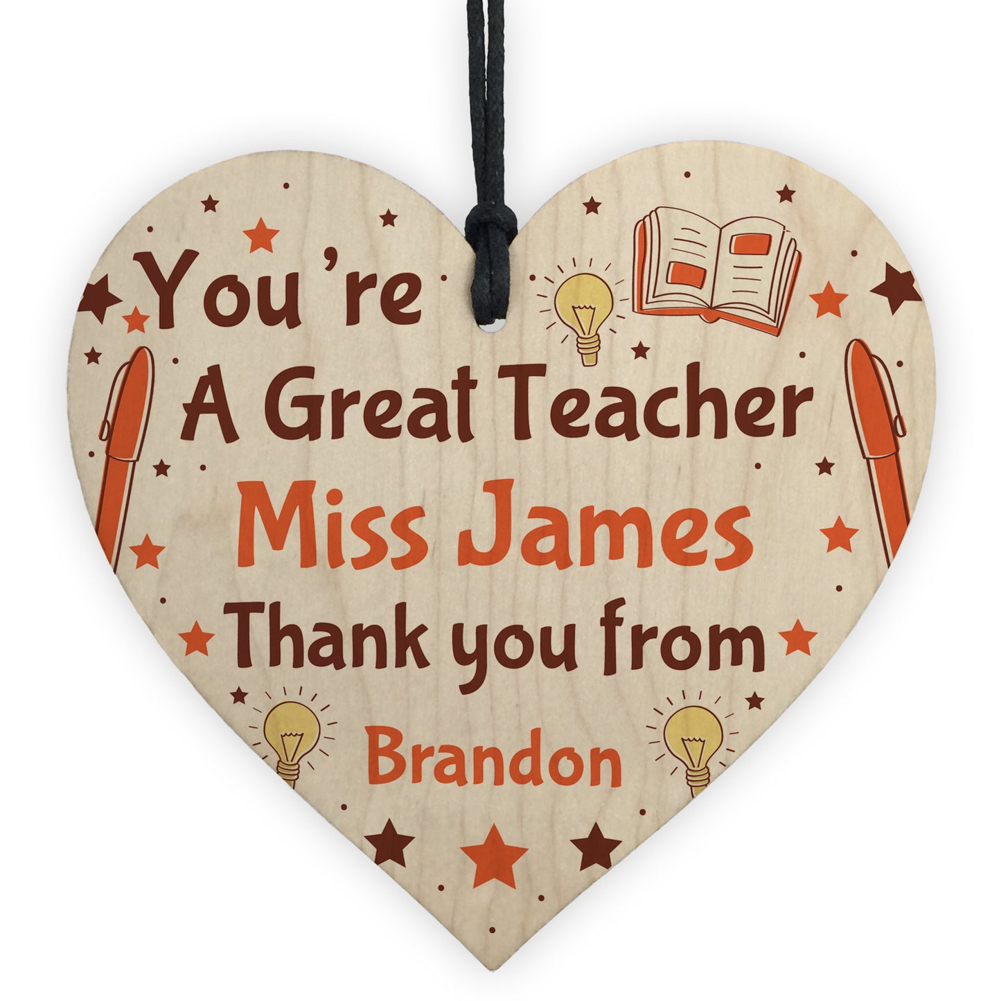 PERSONALISED Teacher Gift Wood Heart Thank You Leaving Gift