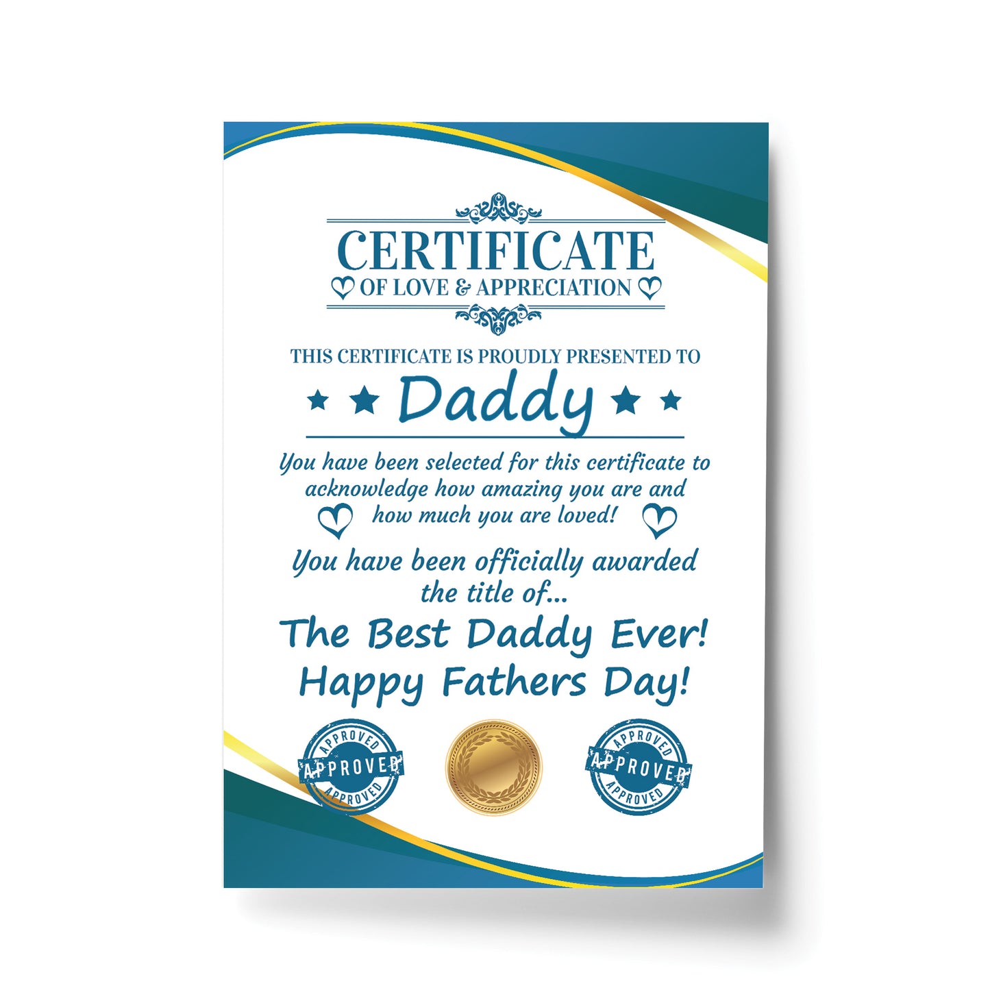 Fathers Day Gift For Daddy CERTIFICATE Best Daddy Thank You