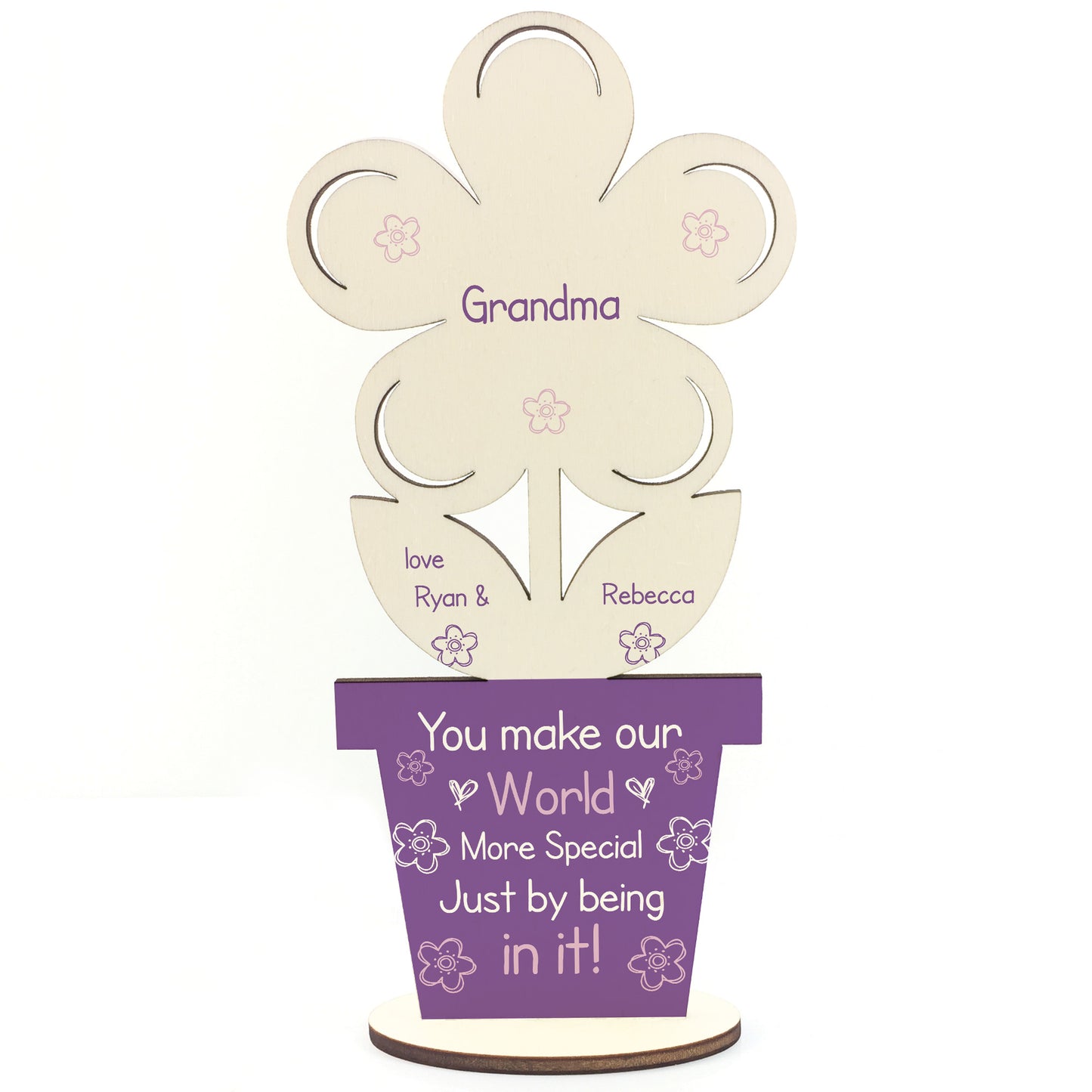 Personalised Birthday Mothers Day Gift For Grandma Wood Flower
