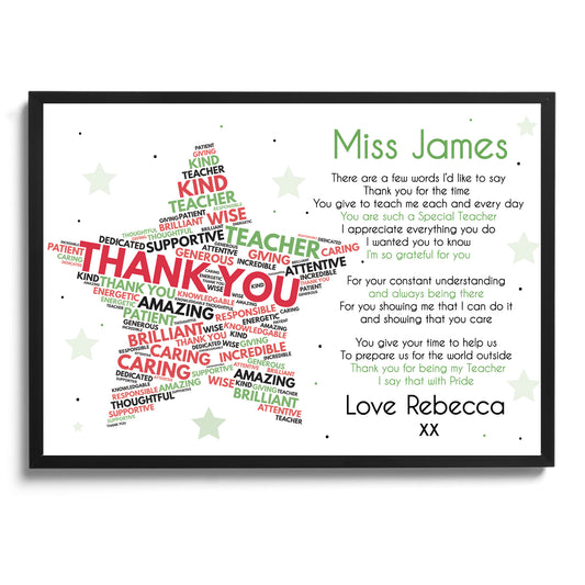 Personalised Thank You Teacher Gift STAR School Teacher TA