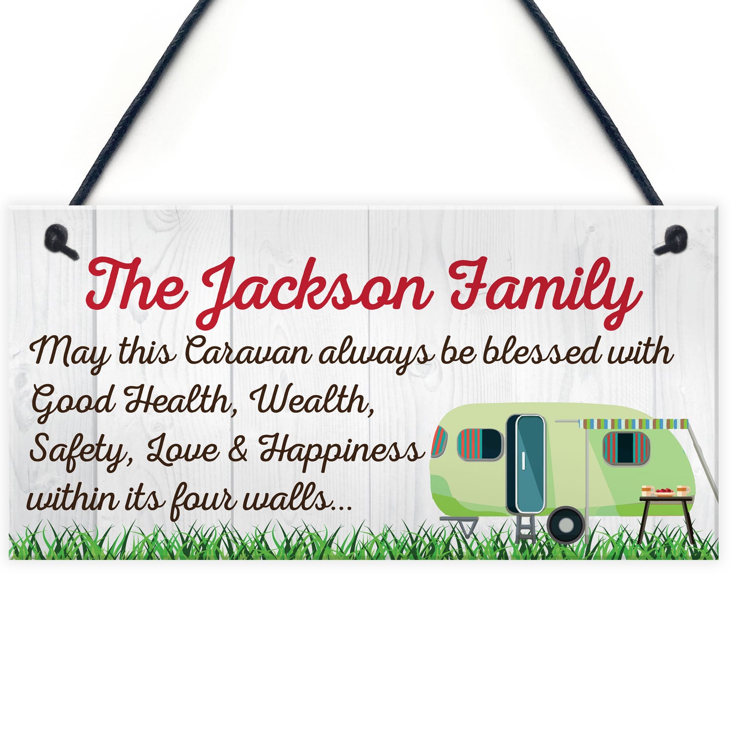 Personalised Family Name Caravan Hanging Plaque