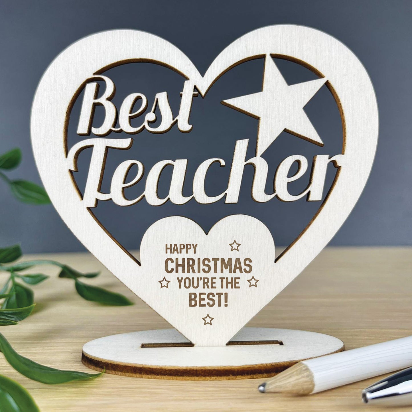 Thank You Teacher Gift Happy Christmas Engraved Heart Student