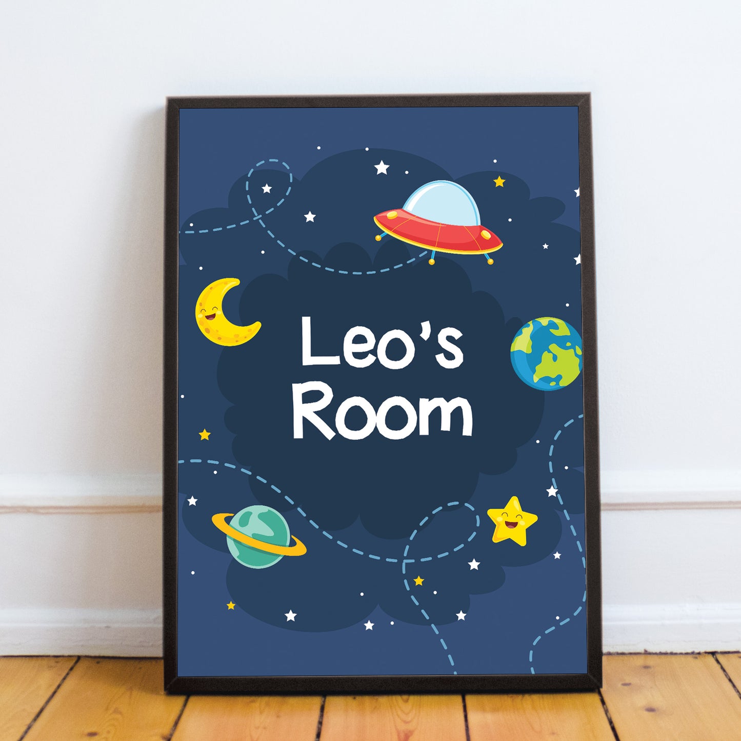 Personalised Space Theme Wall Art Poster Boys Bedroom Nursery