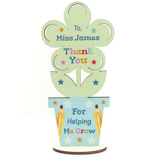 Personalised Teacher Gift Wood Flower School Nursery Pre School