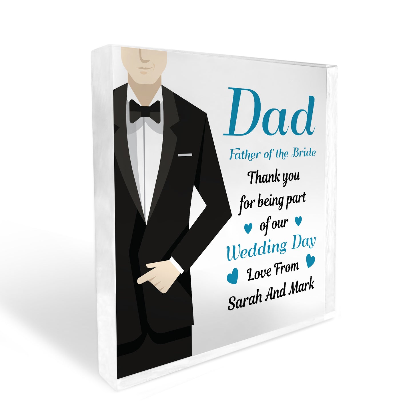 Wedding Day Gift For Dad From Bride And Groom Personalised Block