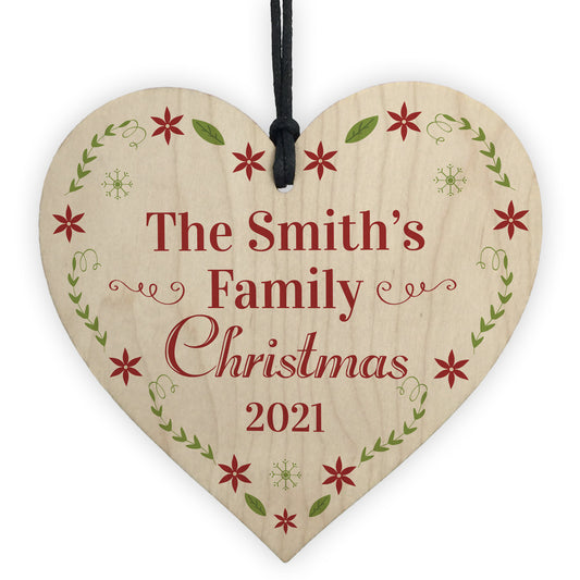 Family Tree Decoration Wood Heart SURNAME Personalised Bauble