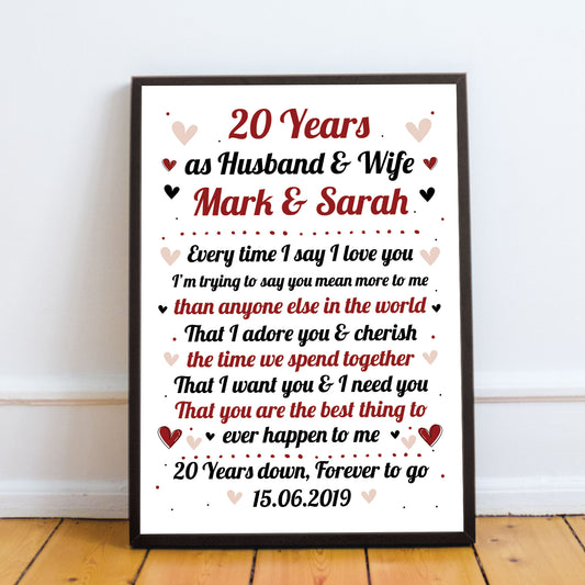 20th Wedding Anniversary Gift For Husband or Wife Framed Print