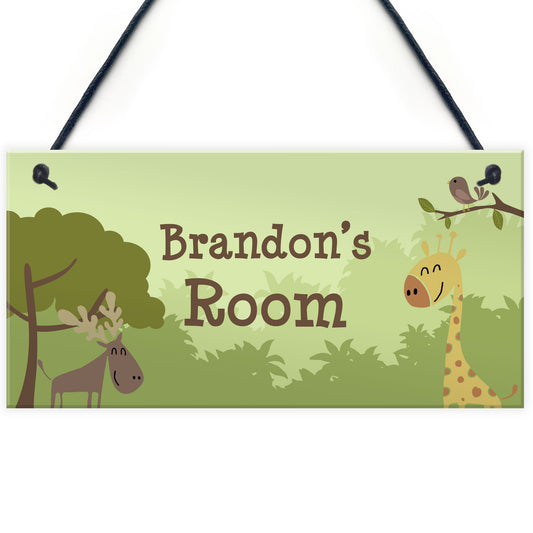 Personalised Boys Girls Bedroom Sign Jungle Theme Bedroom Art