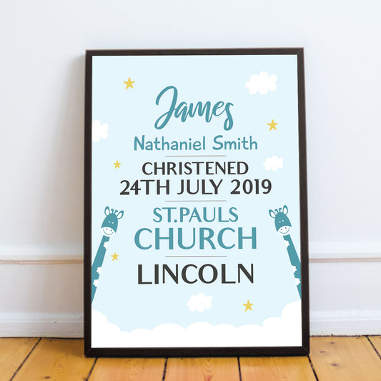 Personalised Baby Print Christening Details Nursery Art Framed