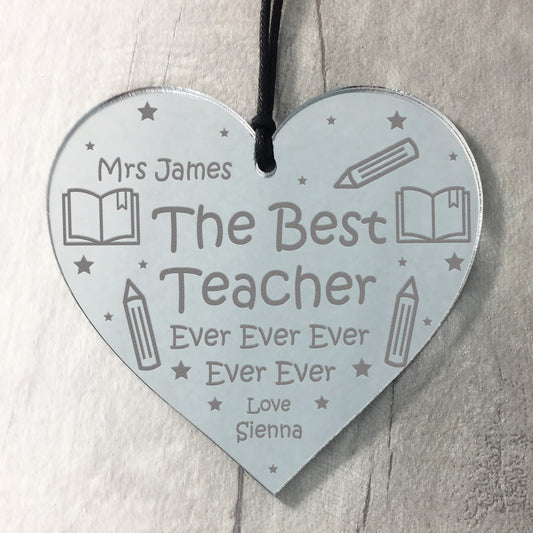 Personalised Best Teacher Gift Mirror Heart Gift For End Of Term