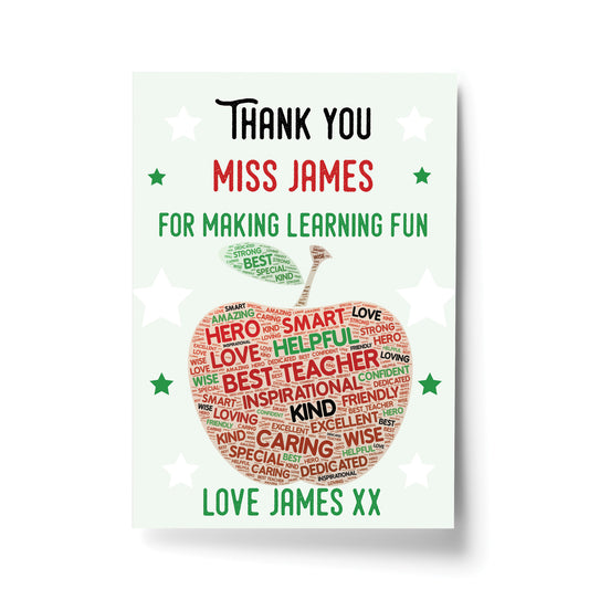 Personalised Teacher Gift Thank You Leaving School Nursery Print