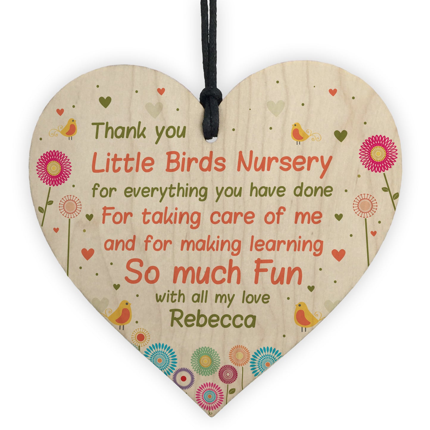 Personalised Nursery Gift Wood Heart Leaving Nursery Pre School