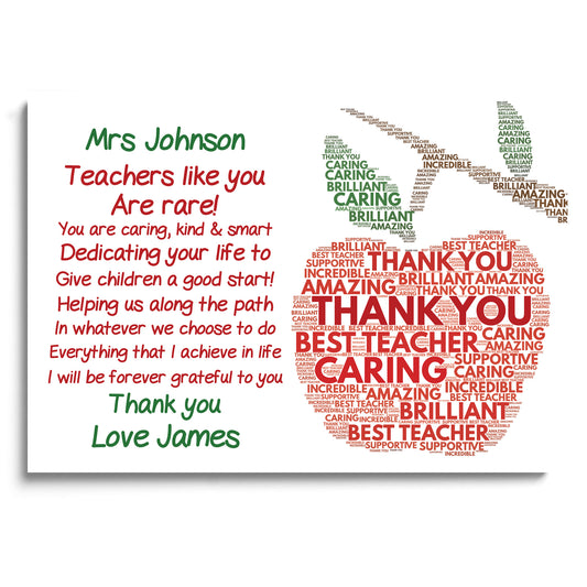 Personalised Print Birthday Christmas Teacher And Assistant Gift