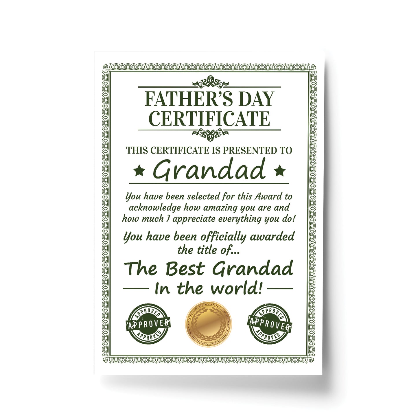 Grandad Certificate For Fathers Day Gift For Grandad Grandparent