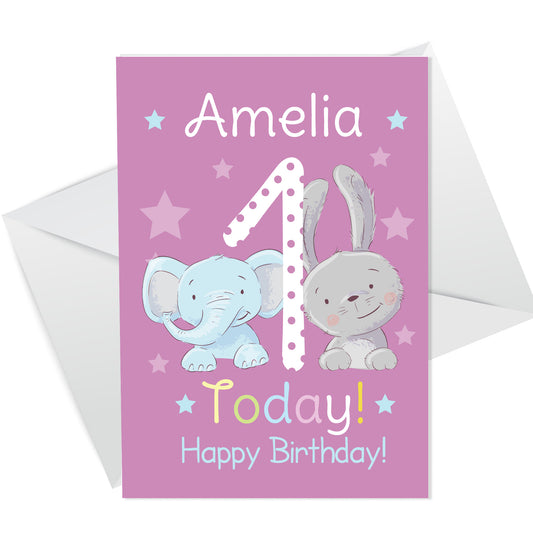 Personalised 1st Birthday Card For Daughter Baby Cute Animal