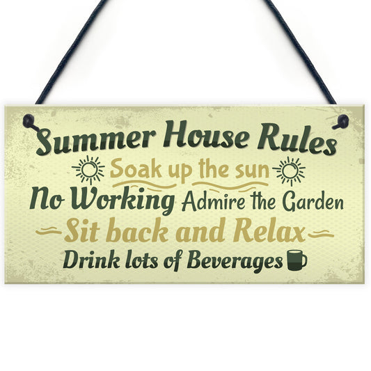 Summer House Rules Novelty Hanging Plaque Garden Shed Sign