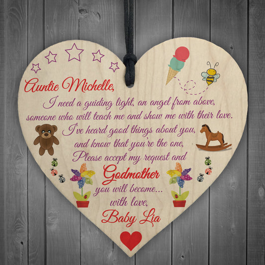 Personalised Godmother You Will Become Poem Hanging Heart Sign