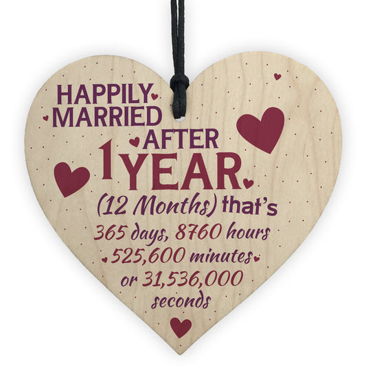 1 Year Anniversary Married Wooden Hanging Heart Sign Keepsake