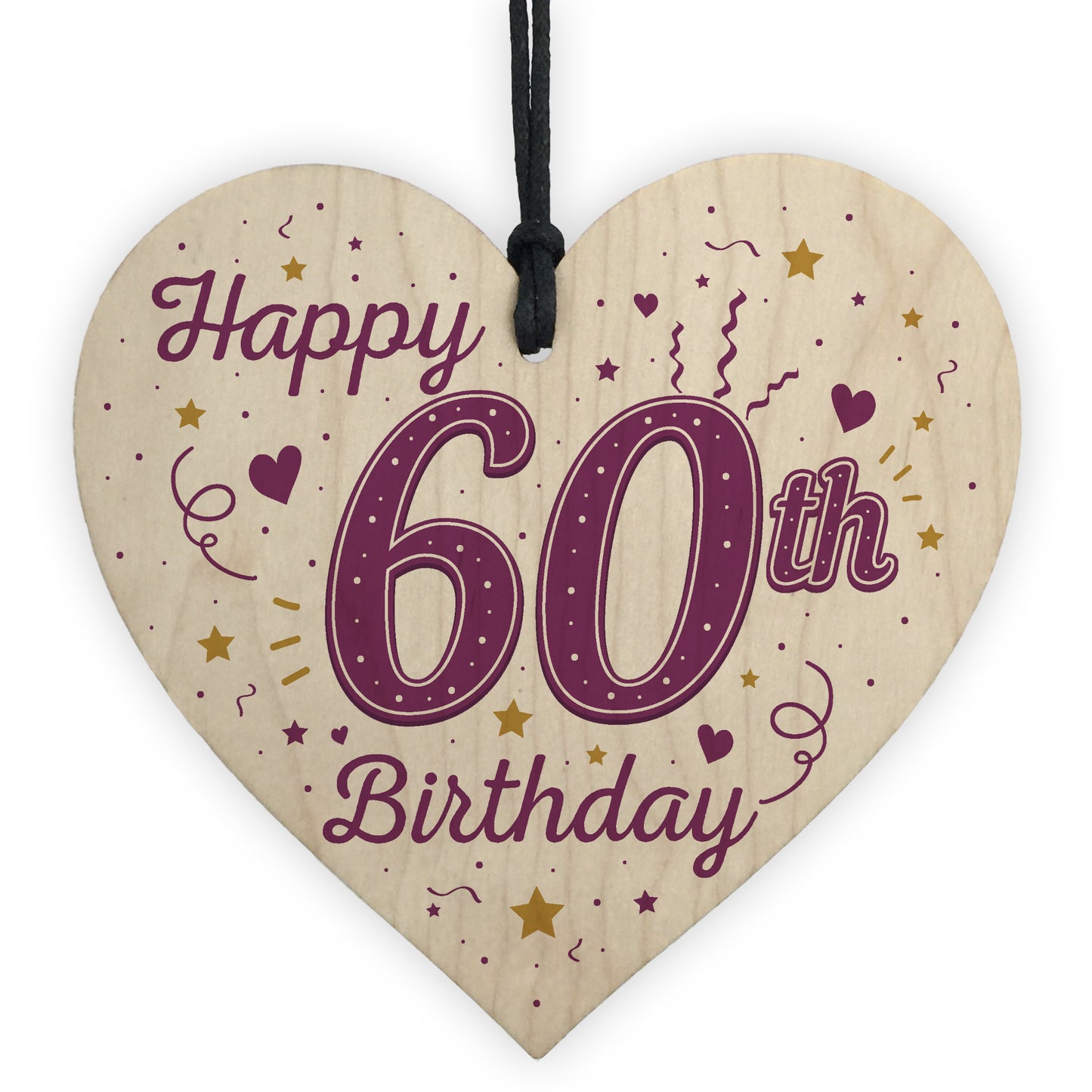 Happy 60th Birthday Handmade Wooden Heart Keepsake Friendship